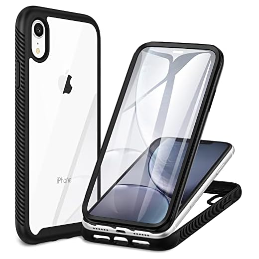 CENHUFO Coque iPhone XR, Antichoc Housse avec Protection d'écran, 360 Degrés Protégé Téléphone Double Face Bumper Transparent Case Robuste Portable Intégrale Etui pour iPhone XR - Noir