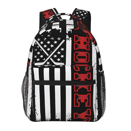 KOSUES Mochila para laptop com bandeira americana de hóquei, ombro duplo, bolsa para laptop, mochila para o dia a dia, mochila para computador com bolsos laterais, bolsos frontais com zíper para