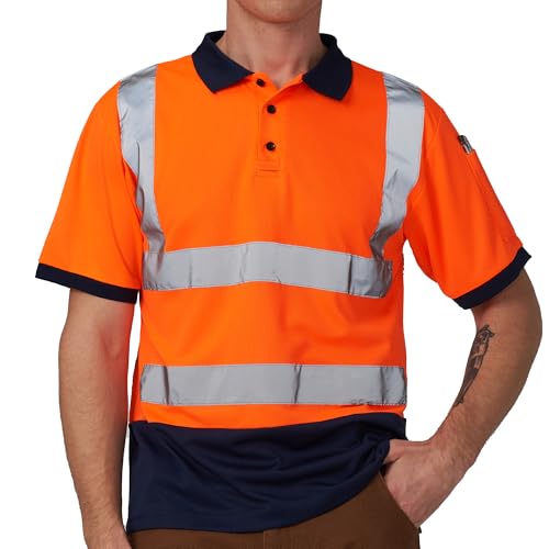 AYKRM Orange Navy Hi Vis Viz Visibility Safety Work Polo Shirt hi vis Polo Shirt (XS-8XL)
