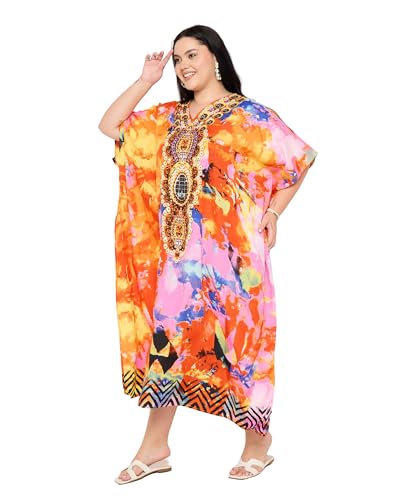 Image of Gypsie Blu Women Plus Size Kaftan Dress Beach Cover Up Maxi Dresses for Women, V-Neck Kimono Sleeve 1X-3X