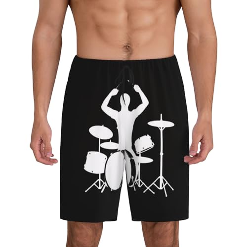 Mens Pyjama Shorts Drummer - Super Soft Lounge Shorts Pj Bottoms With Pockets Drawstring