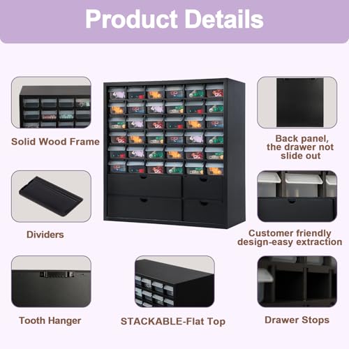 Image of VERANI Solid Wood Minifigures Miniature Storage Organizer - Figurines Collectibles Cabinet Wall Mount Figure Organizer for Action Figure Small Objects, Tool Storage - Black