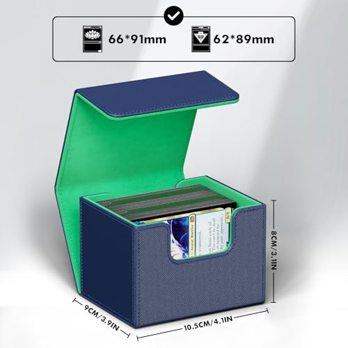 Image of ZLCA Card Deck Box for Trading Cards, MTG Commander Deck Box Holds 120+ Single Sleeved Cards, Leather Magnetic Card Storage Box Fits for TCG CCG Magic Cards (Blue&Green)
