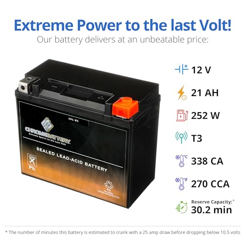 Image of CB CHROMEBATTERY 20L-BS Maintenance-Free, 270CCA, 12V 21Ah Battery Replacement for ATV, Motorcycle, Jet Skis, Scooter, UTV, and More - Nut and Bolt (T3) Terminal