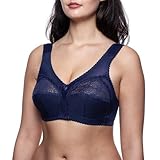 Frugue Damen Full Cup Stütz BH ohne Bügel Nicht Gepolsterter Soft Spitzen. Gr.-110J, Blau