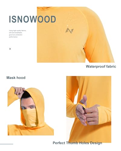 Image of isnowood Sun Shirt UPF 50+ Men's Fishing Long Sleeve UV Protection Hoodie Hiking Rash Guard Swimming Running