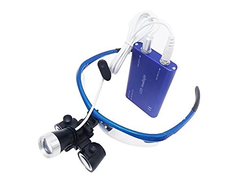 BoNew Tragbare chirurgische Fernglaslupe, 2,5 x 420 mm, optisches Glas + 3 W LED-Scheinwerfer, Blau