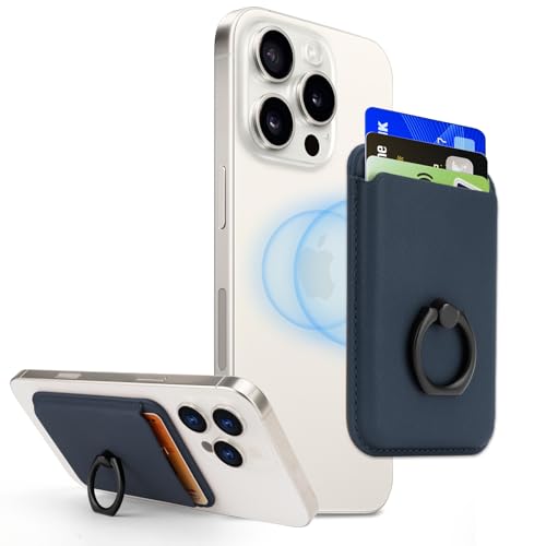 Porta Cartões Carteira Magsafe com Anel para iPhone Seguro e Prático Proteção Antifurto, Azul