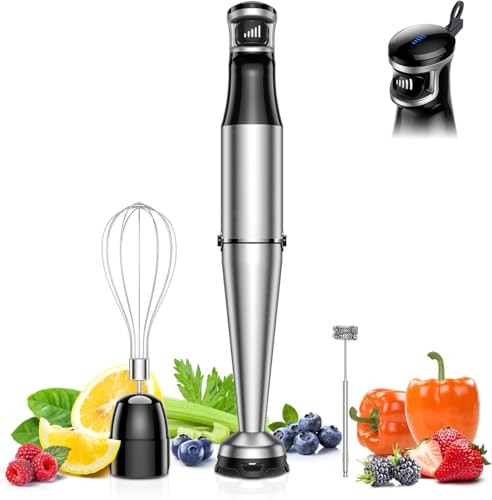 NEWSEE Immersion Blender Handheld 1200W Corded Stick Blender for Kitchen, Trigger Speed Control Hand Blender with Whisk, Milk Frother for Soup,Baby Food, Smoothie,Cake,Juice,Milkshake,Puree (3-in-1)