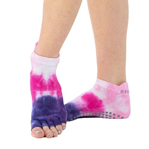 Great Soles Women's Tie Dye Half Toe Grip Socks For Yoga, Pilates, And Barre (Dahlia/Grey) #TOP14