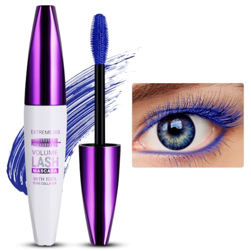 Máscara de Pestañas, 5D Rimel Pestañas Volumen y Largura, Mascara de Pestañas Waterproof con Fibras de Seda para Larga Duración (Azul)