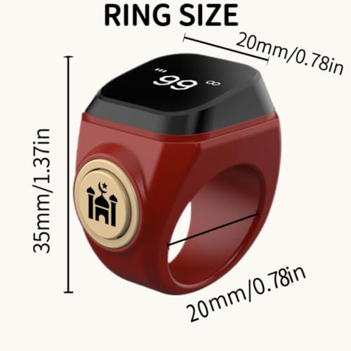 Image of Smart Tasbih Counter,20mm (10) Muslim Digital Azan Alarm Clock Zikr Ring,APP Support Digital Counter Prayer Reminder Rings, Waterproof 4 Digit Finger Counter for Muslims(Red)