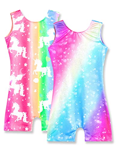 nymphperi 2 packs gymnastics leotard for girls sparkle biketards with shorts kids sleeveless unitard one-piece dancewear