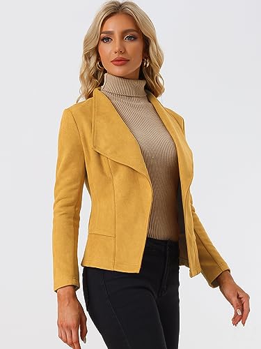 Image of Allegra K Women Faux Suede Jacket Lapel Draped Open Front Cardigan Casual Trendy Suede Blazer
