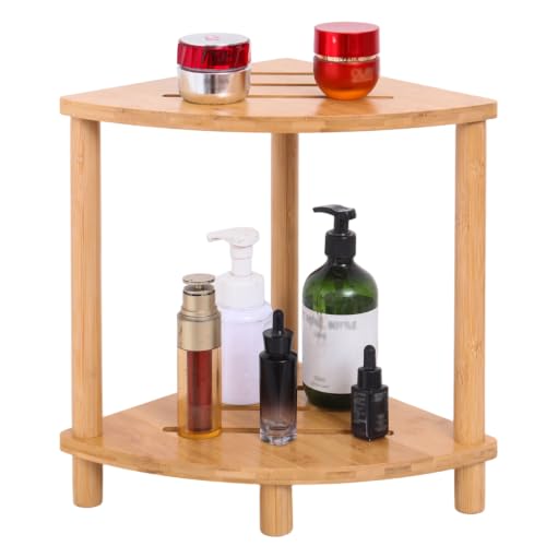FDHUIJIA Bamboo Corner Shower Stool, 2-Layer Waterproof Shower Bench, Suitable for Internal Shaving of Legs, Storage of toiletries, Shower seat (Sector)