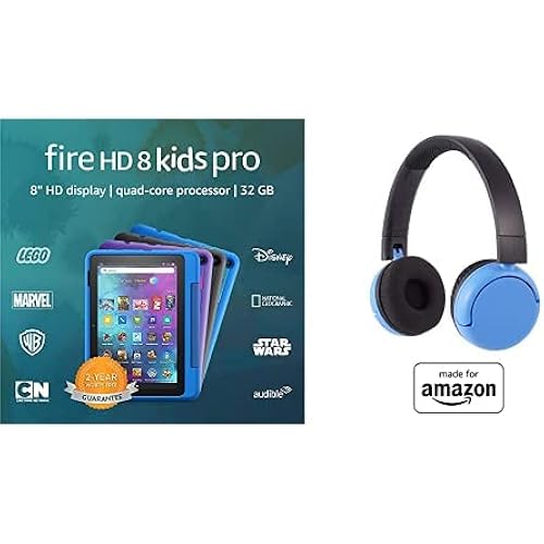 Fire HD 8 Kids Pro tablet, 8" HD 32GB (Sky Blue) + Kids Bluetooth Headset