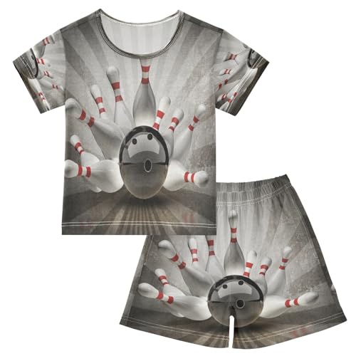senya Short Sleeve Pajamas Sets Summer Cotton Sleepwear Bowling Ball Crashing Into The Pins, 5T