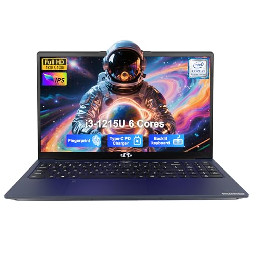 NIMO 15.6" IPS FHD-Student-Laptop, Intel 6 Cores I3-1215U 8GB RAM 256GB SSD (Beats i5-1135G7, Up to 4.4GHz) Business Computer with 65W Type C Backlit Keyboard Fingerprint, for Home