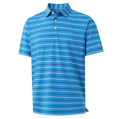 M MAELREG Golf Shirts for Men Short Sleeve Dry Fit Striped Performance Lightweight Moisture Wicking Collared Casual Golf Polo