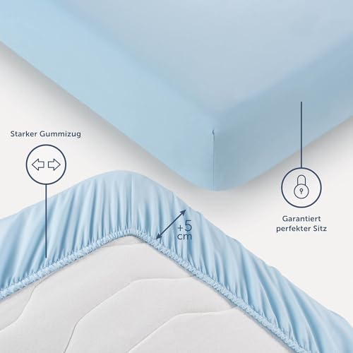 Blumtal® 2er Set Spannbettlaken 100x200x30cm aus Microfaser - Oekotex zertifiziertes Bettlaken Spannbettlaken in Blau – Ansicht 3