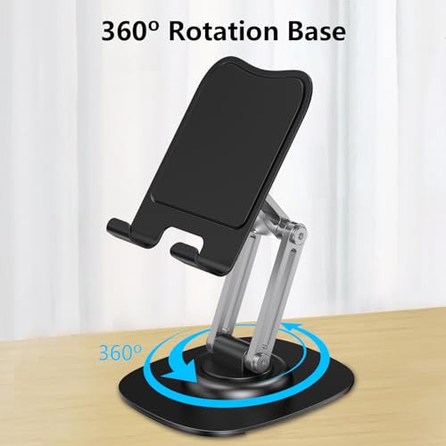CreaDream Cell Phone Stand for Desk, Adjustable Phone Holder with 360 Rotating Base, Foldable & Portable Desktop Phone Holder Compatible with iPhone15 14 13 Pro Xr Samsung All 4.7-8 inch Phones - Thumbnail 2