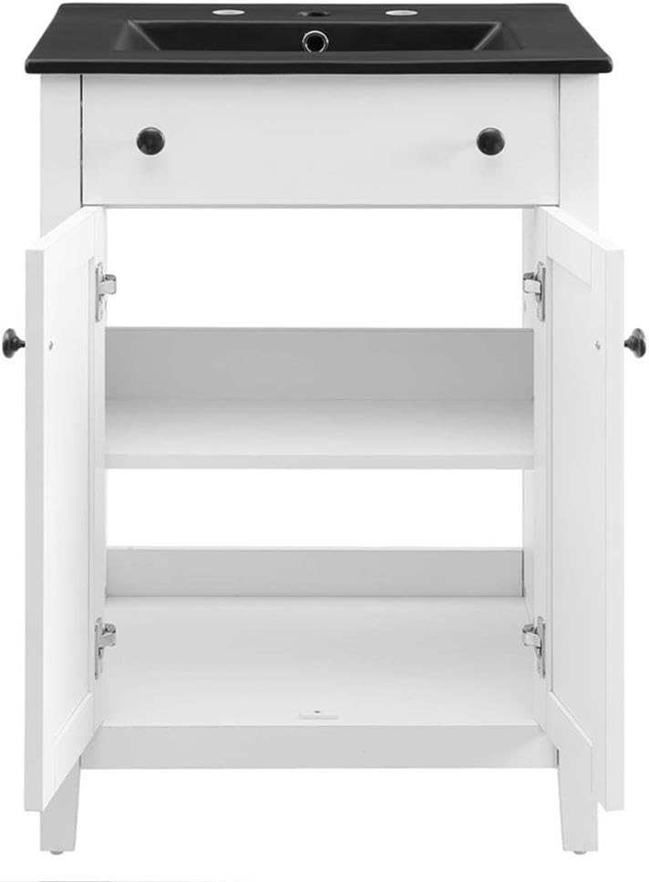 Modway Nantucket Bathroom Vanity Cabinet, 24" with Black Sink, White