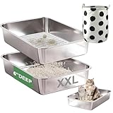 Amibud Stainless Steel Sifting Litter Box for Clumping Clay Litter, Extra Large...