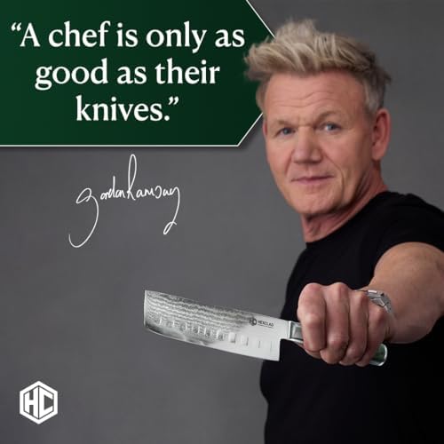 HexClad Nakiri Knife, 6.5-Inch Japanese Damascus Stainless Steel Blade, Pakkawood Handle - Thumbnail 4