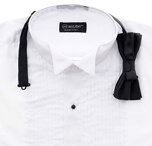 Milani Men's Tuxedo Shirt with French Cuffs and Bow Tie 15", 34/35 White - Thumbnail 3