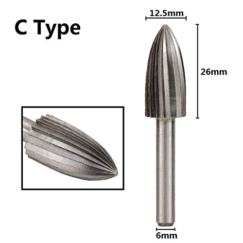 High Speed Steel Rotary Burrs 6mm Shank for Metal Engraving/Grinding Files 1Set(C Type)