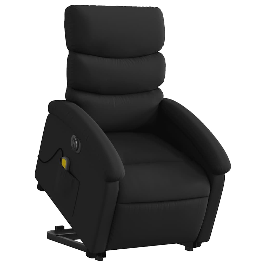 Sillón elevador eléctrico reclinable de piel sintética negra con 6 puntos de vibración y función de elevación automática para masaje y relajación