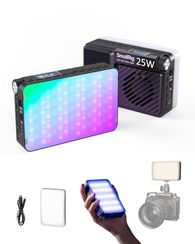 SmallRig RM 25C �~�jLED RGB�r�f�I���C�g 3100mAh�o�b�e���[ HD LCD�f�B�X�v���C 25W�|�[�^�u���J�������C�g �ʐ^�Ƃ�R���e���c�N���G�C�^�[�ւ̃M�t�g 2500K-10000K CRI 96 TLCI 99 ���D���C�g 