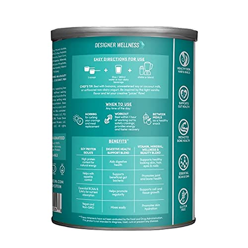 Designer Wellness, Soy Isolate Protein Powder With Biotin, Hyaluronic Acid And Prebiotics, Vegan, Zero Sugar, Non-Gmo, Angel Cake Natural Vanilla Flavor, 11.4 Ounces #TOP7