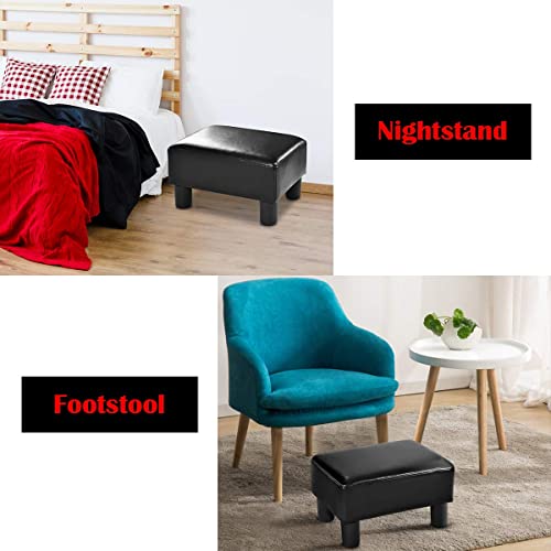 Giantex 16" Small Footstool, Pu Leather Ottoman Footrest For Modern Home Living Room Bedroom Rectangular Padded Seat Wood Legs (Black, 2) #TOP7