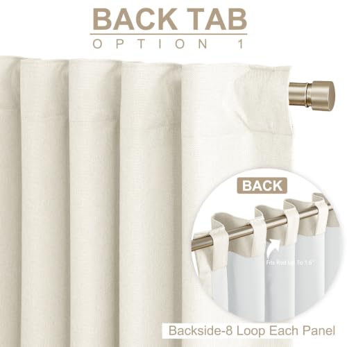 Image of Faux Linen Total Blackout Curtains for Bedroom 84 Inches Long, Beige White | 100% Blackout Shield, Back Tab /Rod Pocket Living Room Drapes, Thermal Insulated Blackout Curtains 2 Panels Set, 50 inchW x 84 inchL