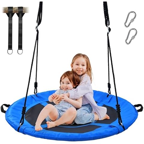 Trekassy 700lb 40" Saucer Tree Swing for Kids Adults Outdoor Textilene with 2pcs Tree Hanging Straps-Blue Cover