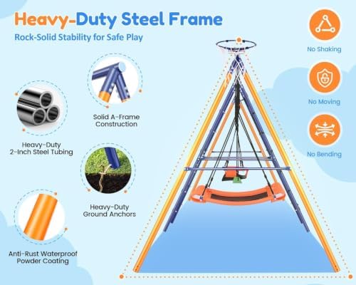 Swing Sets for Backyard Kids 3-12, 700LBS Outdoor Playground Swingset with Slide&Teeter-Totter,Heavy Duty Swing Set with 2 Adjustable Swings,Ring Trapeze Bar- Large Metal Playset for Toddlers Children — view 5