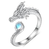 qielizhu Dragon Ring 925 Sterling Silver Moonstone Dragon Rings Chinese Dragon Jewelry Gifts for Women Men