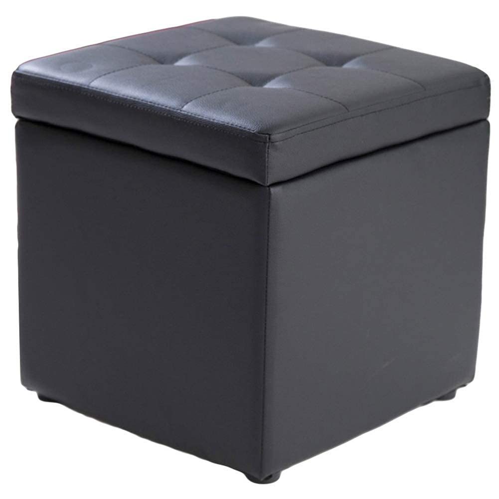 Pouf de rangement avec charnière de sécurité coffre à jouets en cuir noir