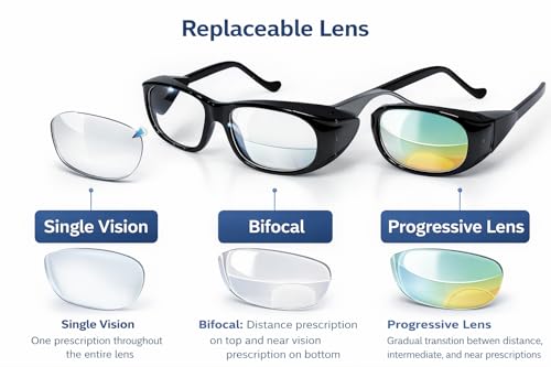 Image of FAMOUS Protective Safety Glasses Frame for Men & Women Polycarbonate Frame Replaceable Lenses Compatible with Single Vision, Bifocal & Progressive Lenses Unisex Design