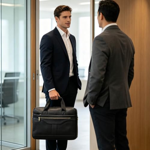 Maletín de piel para hombre de 15.6 pulgadas negro con compartimentos de oficina 3