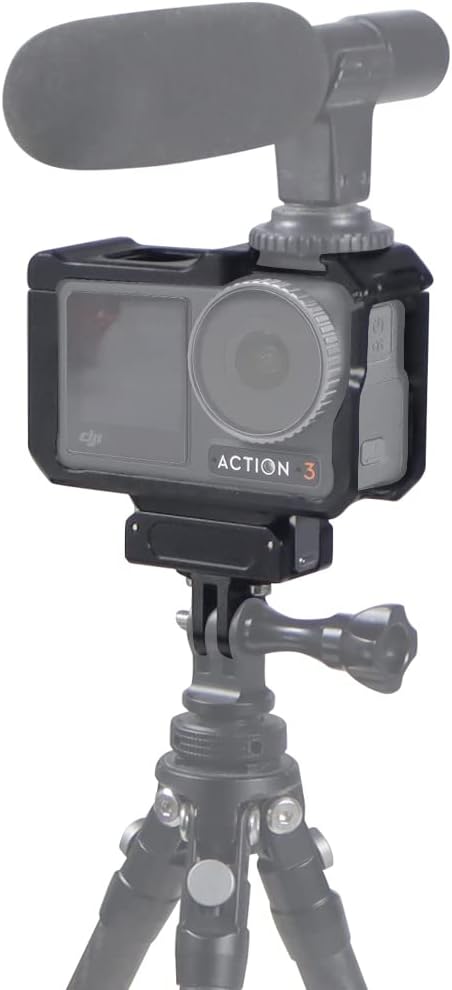 FEICHAO Camera Protective Cage 1/4 Thread M3 Extension Screw Hole Cold Shoe Mount Frame Compatible with OSMO Action 5pro/4/3 (Cage+Adapter+Magnetic Base)