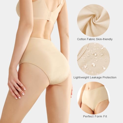 Image of Battewa Cotton Incontinence Underwear for Women High Waisted Leak Proof Panties Bladder Leak Protective Briefs Adult Pee Proof Assurance Underwear (4Beige, L, 4 Pack)