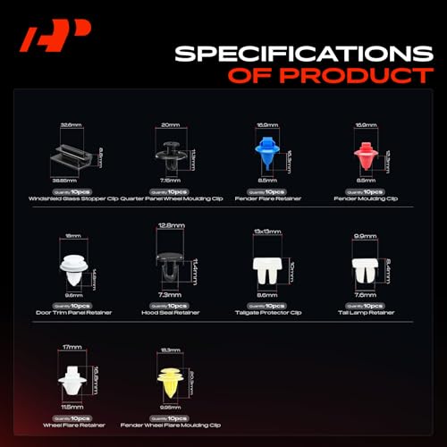 A-Premium 220 PCS (22 Sizes) Car Retainer Clips Kit Compatible with Toyota Tundra 2000-2006 Bumper Fender Door Weatherstrip Trim Auto Push Pin Plastic Rivet Fastener Replacement Set, w/Removal Tool