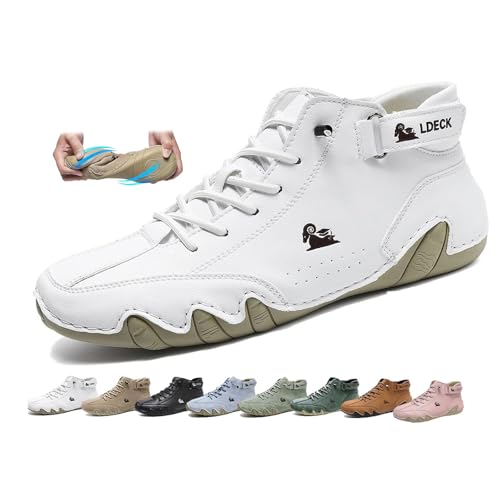 Vogany Shoes - Zapatillas ortopédicas para mujer, botas ortopédicas impermeables y transpirables de piel, White, 39.5 EU