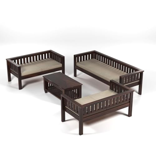 Image of Sheesham Solid Wood 7 Seater Sofa Set for Living Room(7 Seater) (Walnut 2)