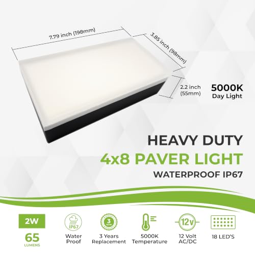 Image of LUMENGY Paver Light 4x8 Inch (3.85 x 7.79), 5000K Daylight, Glare-Free Brick Lighting for Driveways, Walkways, Pool Decks and Patios, 12V Hardwired, IP67 Waterproof, Drive-Over Rated