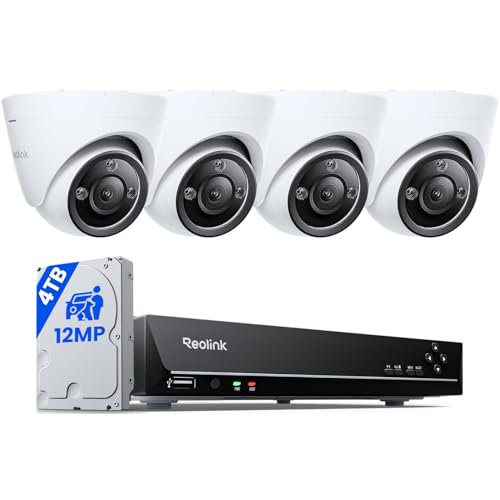 Image of REOLINK 8CH 12MP PoE Security Camera System with 4TB HDD RLK8-1200D4-A | 4pcs H.265 Surveillance IP Cameras Wired in 12MP UHD, Person Vehicle Pet Detection, Spotlight Color Night Vision, 8CH NVR