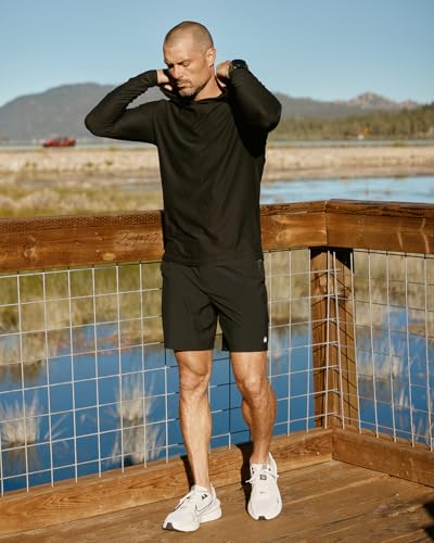 Men's Plain Gym Athletic UPF 30 Performance Hoodie - Black, XX-Large | Lightweight moisture wicking performance hoodies with UPF 30 - breathable stretch for gym, running & outdoors. — view 5