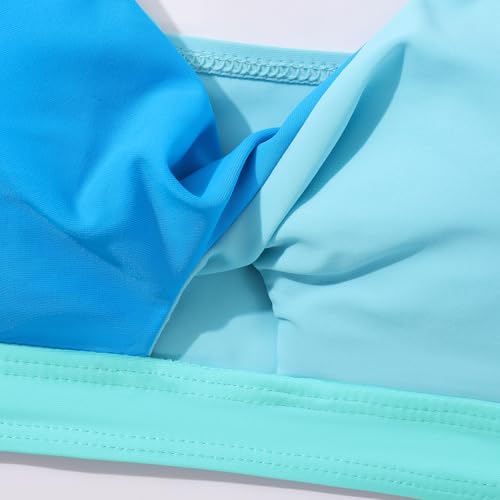 Image of Girls Swimsuit Color Block Twist Bathing Bikini Suit Adjustable Straps Girls 2 Piece Swimsuit 7-14 Years